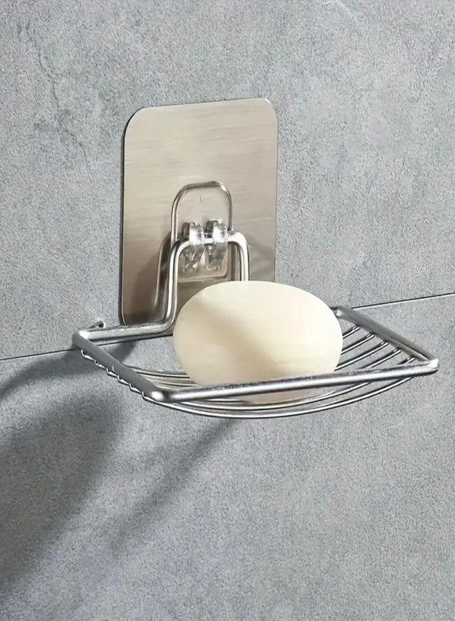 OSLEN Stainless Steel self adresive Soap Dish Holder, No Drilling, Rustproof Stainless Steel, Wall Mounted Soap Holder Soap Tray Bar Soap Sponge Holder for Bathroom (Silver- Pack of 1) - Image 2
